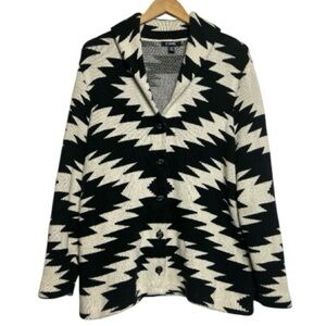 Chaps Cardigan Black /White Aztec Shaw Collar Cotton Southwest 2X